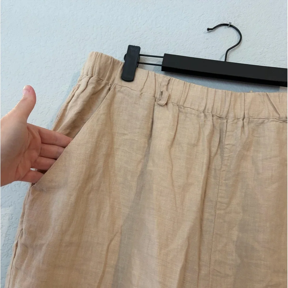 Quince European Linen Wide Leg Pants Driftwood Beige Elastic Waist XL